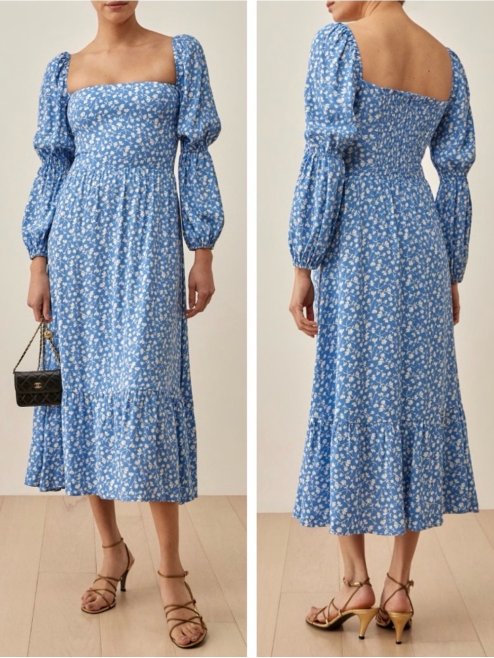 Reformation Micah dress in the color Marie Blue And White Floral Print Size 8